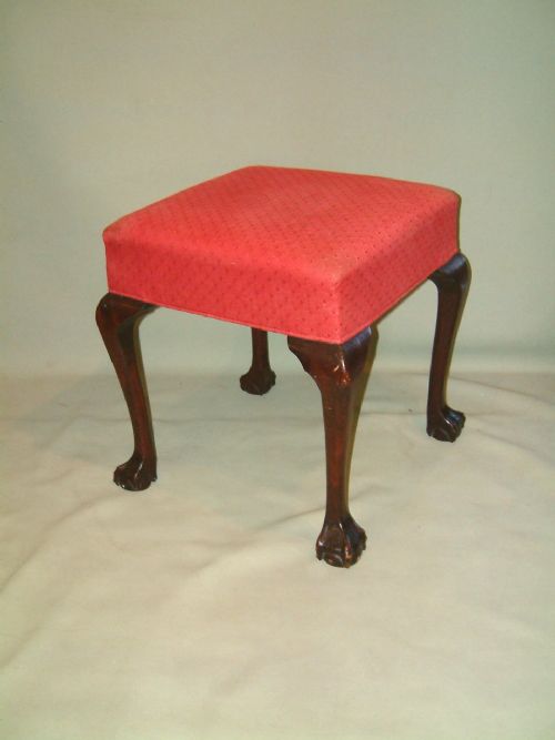 Edwardian Mahogany Upholstered Stool the Cabriol Legs with Ball & Claw Feet