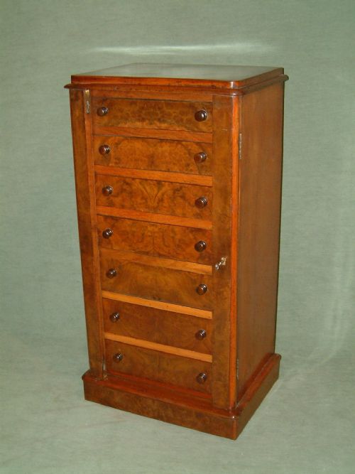 Victorian Burr Walnut Wellington Chest. C.1860