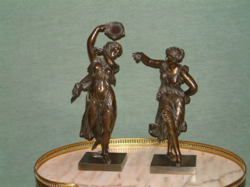 Pair of 19thc. Classical Bronze Figures Stamped Dumaige