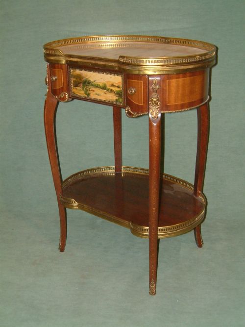 French Mahogany & Ormolu Side Table with Painted Scene to Drawer C.1920