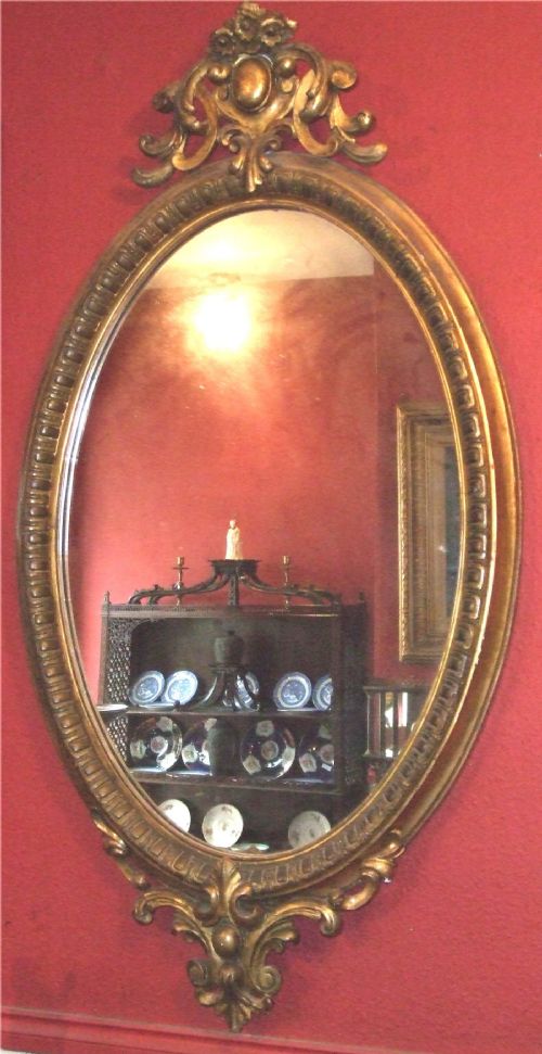 19thc Carved Giltwood Oval Mirror