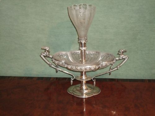 Edwardian Walker & Hall Silver Plated & Crystal Glass Table Centre