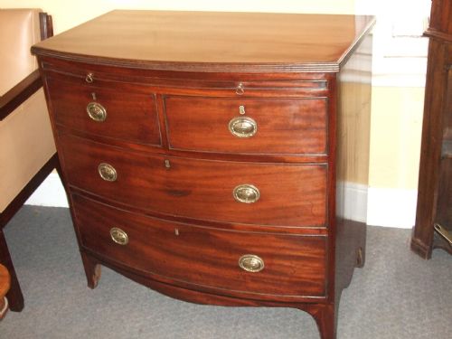 Small Regency Bowfronted Chest of Drawers with Brass Handles with Brushing Slide