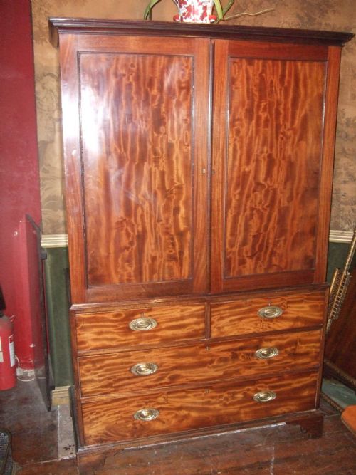 19thc Mahogany Linen Press with Hanging Rail & Slide