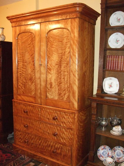 Victorian Satinwood Wardrobe/linen Press