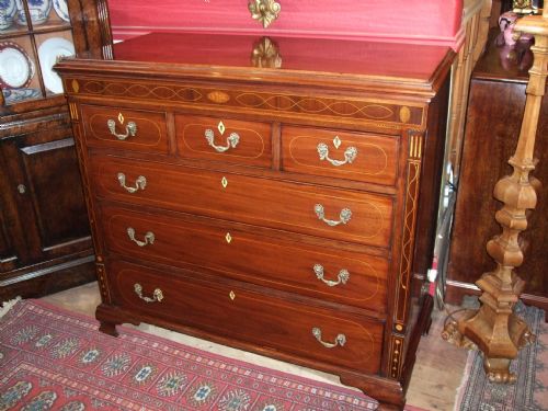 Superb Early Victorian North Counties Inlaid Mahogany Chest of Drawers.