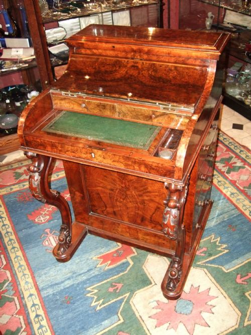 Victorian Burr Walnut Piano Top Davenport Desk