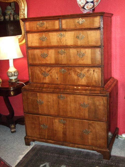 Early 18thc George 1st Walnut
tallboy with Secret Document Drawer.

