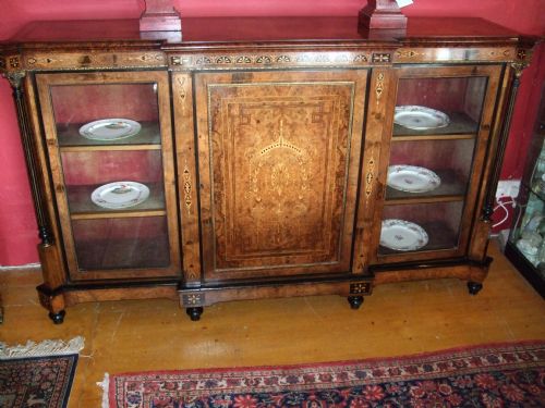 Victorian Walnut & Amboyna Credenza with Ebony Inlay & Ormolu Mounts
