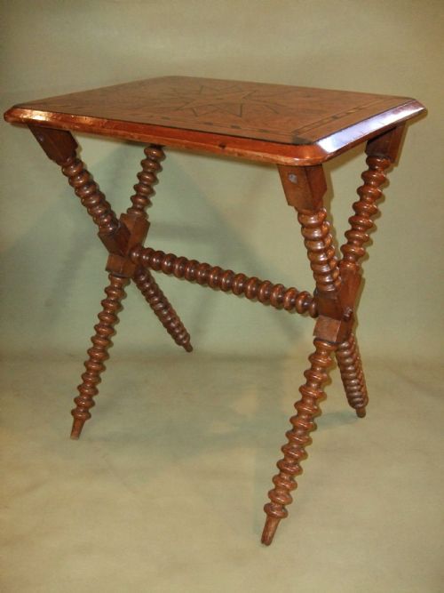 Victorian Walnut & Inlaid Occasional Table on Bobbin Turned Legs