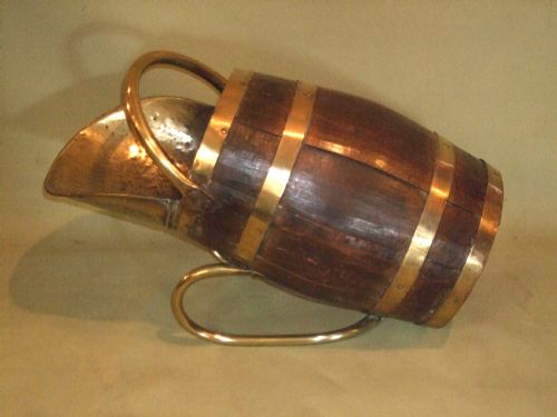 19thc Brass & Oak Coopered Coal or Log Scuttle