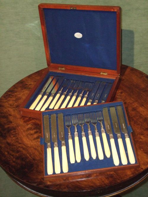 Dessert Cutlery Set Silver C.1872 in Mahogany Box.