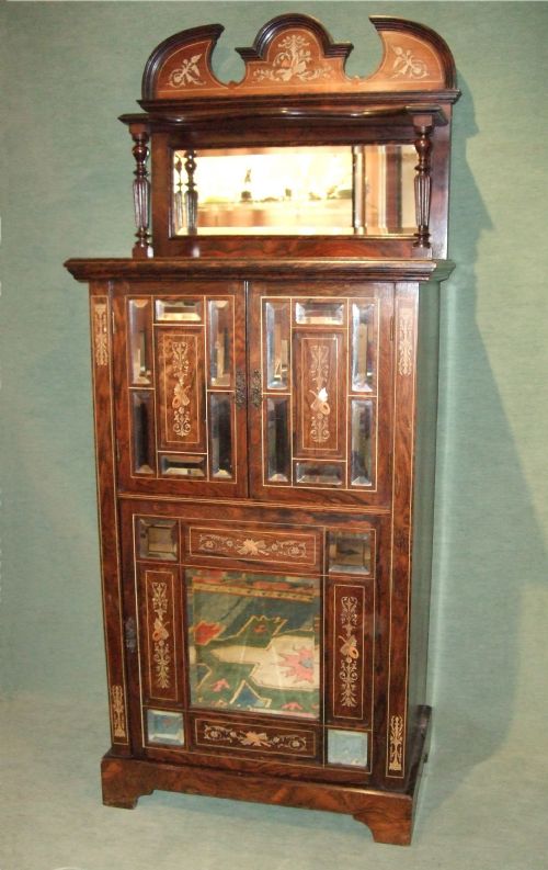Superb Rosewood Mirrored & Inlaid Music/document Cabinet. C.1860