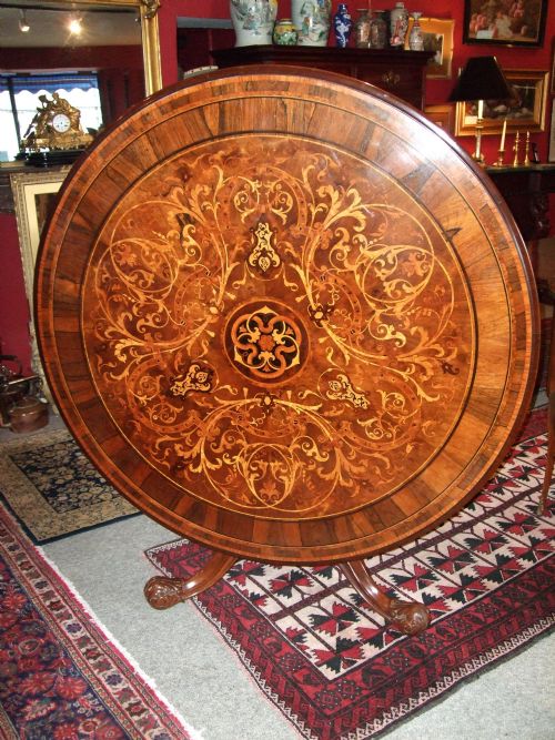 Superbly Inlaid  19thc Rosewood
centre/breakfast Table with Fine Marquetry
