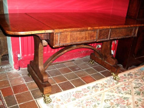 Regency Period Pollard Oak Sofa Table with 2 Drawers on Brass Paw Feet & Castors C.1820