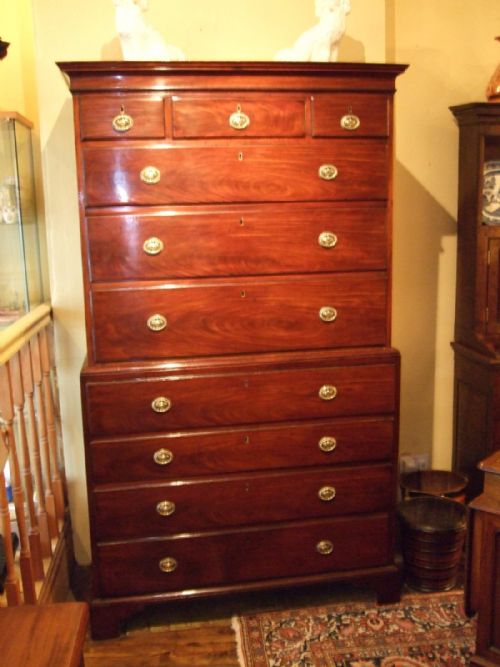 George 3rd Mahogany Secretaire Chest on Chest