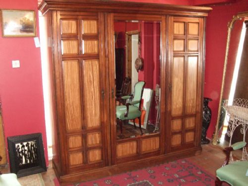 Superb "Gillow" Stamped Victorian Arts & Crafts Triple Wardrobe 

Mahogany with Satinwood Panels
