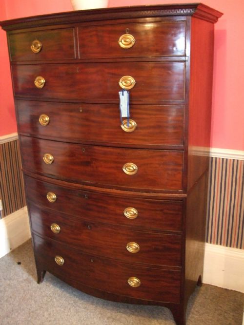 George 3rd Mahogany Bow Fronted
chest on Chest with Brass Handles
