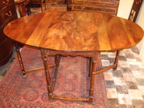 18thc Solid Yew Wood Gate Leg Dining Table