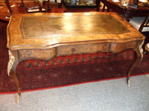 Victorian Inlaid Walnut Writing Table with Ormolu Mounts & Three Drawers