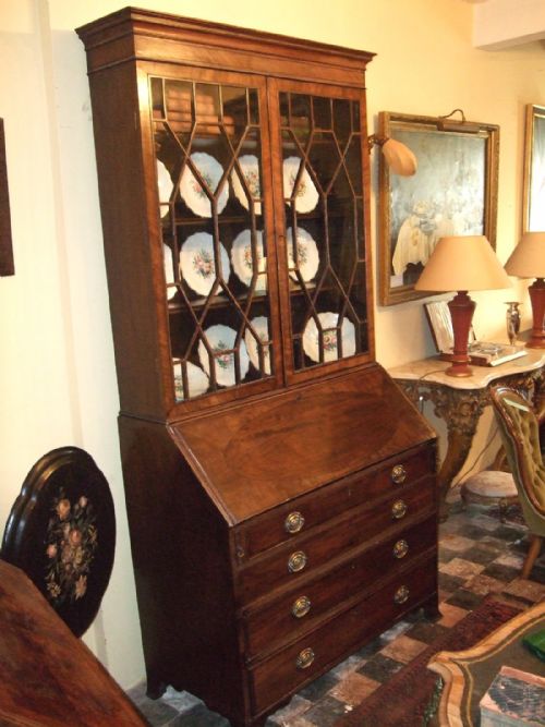 George 3rd Inlaid Mahogany Bureau Bookcase with Secret Compartments.