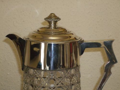 HOBNAIL CUT CRYSTAL SILVER MOUNTED CLARETJUG C1894 LONDON HALLMARKS - ADDITIONAL PHOTO 1