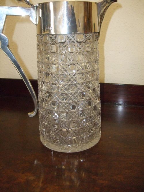 HOBNAIL CUT CRYSTAL SILVER MOUNTED CLARETJUG C1894 LONDON HALLMARKS - ADDITIONAL PHOTO 5