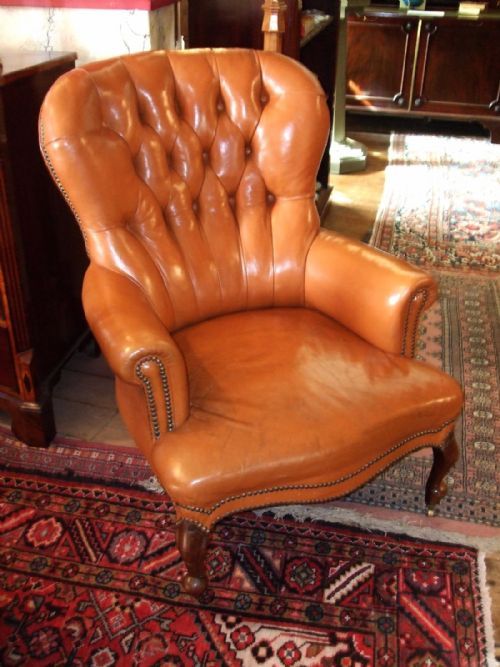 19thc Leather Upholstered Club Arm Chair