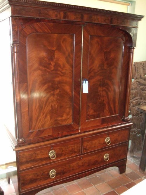 William 1vth Mahogany Linen Press Wardrobe with Dummy Drawers to Base