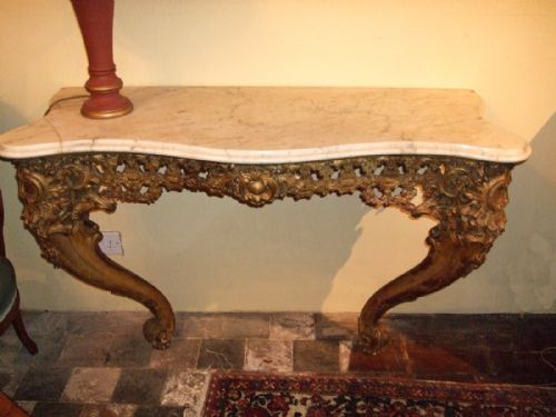 Victorian Gilt-wood & Gesso Marble Top Console Table