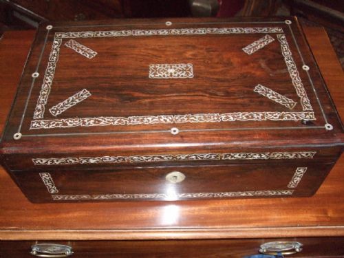 Victorian Rosewood Writing Slope Inlaid with Mother of Pearl