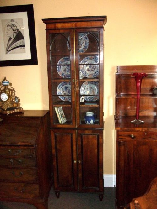 George 3rd Tall Narrow Mahogany  Inlaid Glazed Bookcase