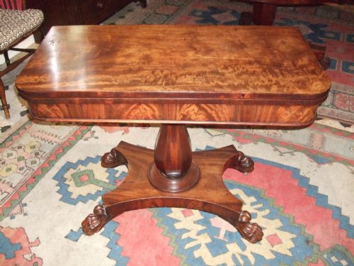 19thc Mahogany Pedestal Fold Over Tea Table
