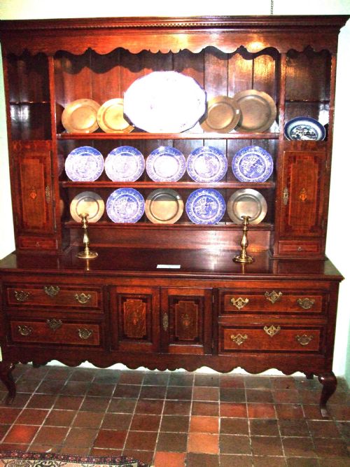 George 3rd Oak Dresser with Mahogany Boxwood & Ebony Inlaid Banding and Other Floral Inlays