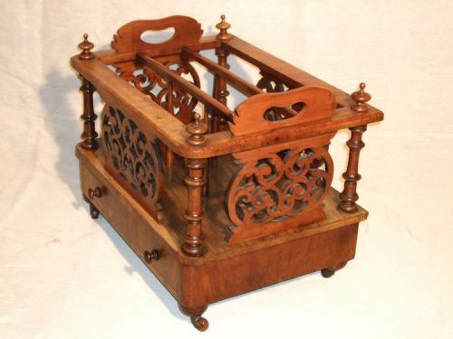 VICTORIAN WALNUT CANTERBURY WITH DRAWER - ADDITIONAL PHOTO 1