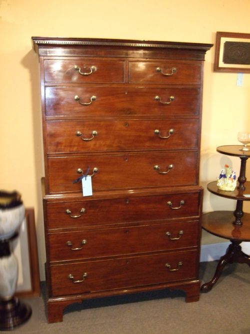 George 3rd Mahogany Chest on Chest with Dentil Cornice