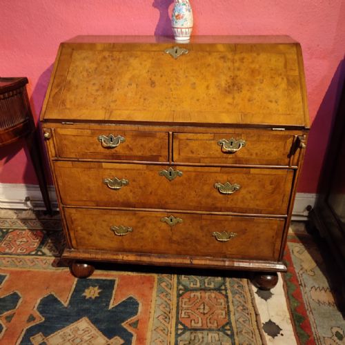 Early 18thc Walnut Bureau on Bun Feet