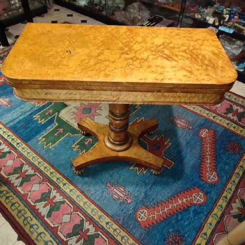 Birds Eye Maple Card Table Original Pink Baize C.1840