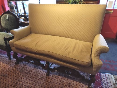 19thc Carolean Style Sofa with Carved Oak Frame.