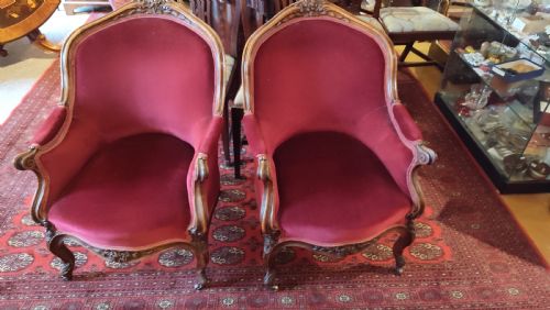 Pair of French Mid 19thc Walnut Armchairs.