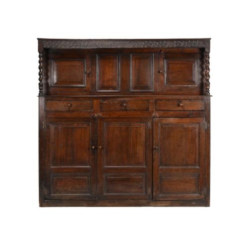 18thc Oak Court Cupboard Bearing Date 1728 to Carved Frieze