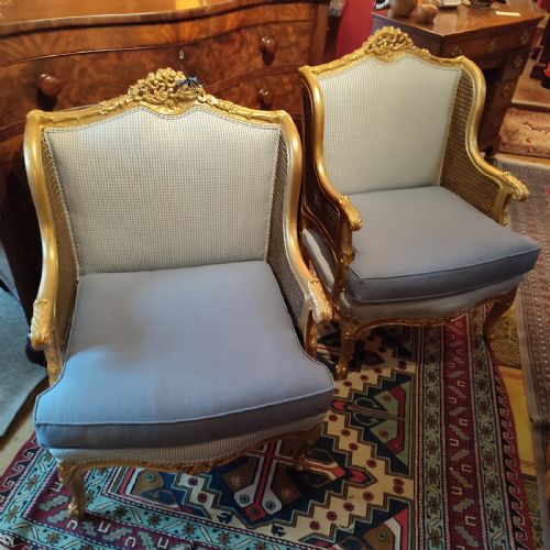 Superb Pair of Giltwood Bergère Chairs 19thc.