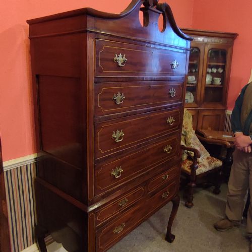 19THC AMERICAN PHILIDELPHIA STYLE MAHOGANY CHEST ON STAND WITH LINE INLAY - ADDITIONAL PHOTO 1