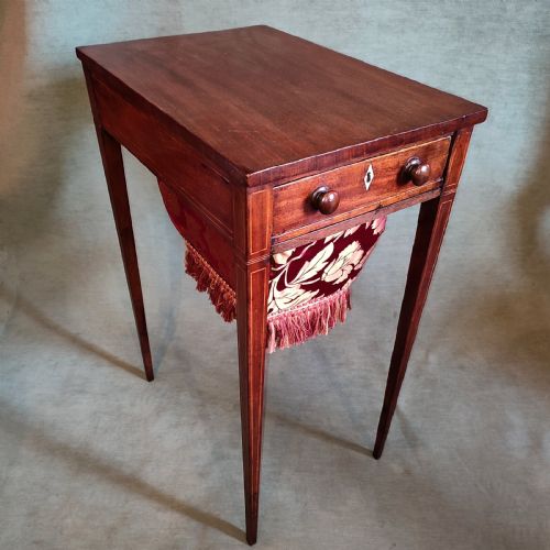 Early George 3rd Mahogany Work Table with Fine Boxwood Inlay.