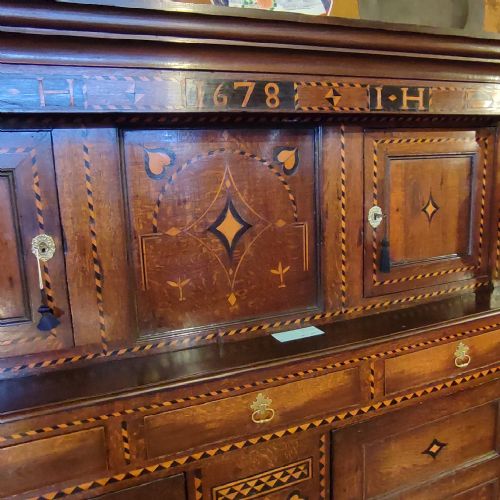 FINE INLAID OAK COURT CUPBOARD DATED 1678 - ADDITIONAL PHOTO 4