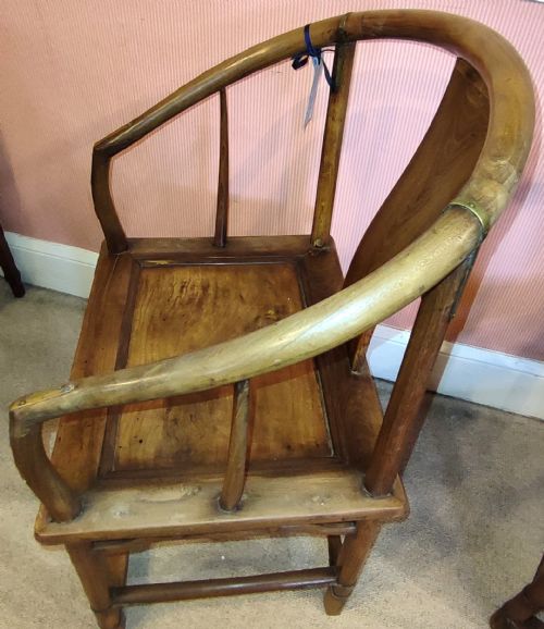PAIR CHINESE BRASS INLAID ARM CHAIRS 19THC OF HORSESHOE SHAPE - ADDITIONAL PHOTO 3