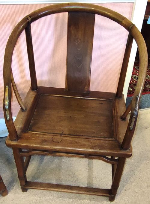 PAIR CHINESE BRASS INLAID ARM CHAIRS 19THC OF HORSESHOE SHAPE - ADDITIONAL PHOTO 4