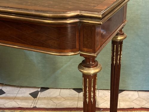 19THC ORMOLU CARD TABLE WALNUT WITH EXOTIC WOODS INLAY - ADDITIONAL PHOTO 1