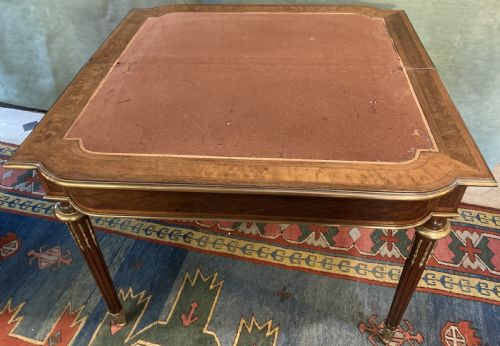 19THC ORMOLU CARD TABLE WALNUT WITH EXOTIC WOODS INLAY - ADDITIONAL PHOTO 3