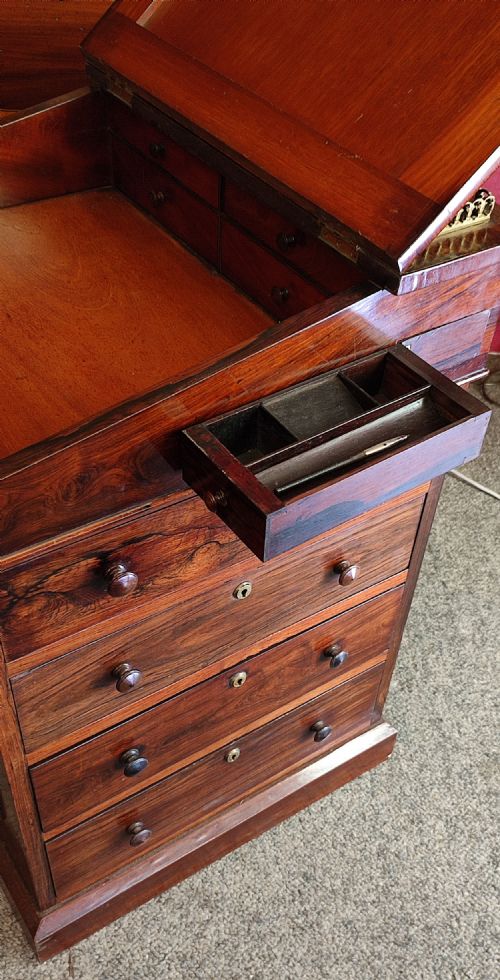 REGENCY SLIDING TOP ROSEWOOD DAVENPORT - ADDITIONAL PHOTO 3